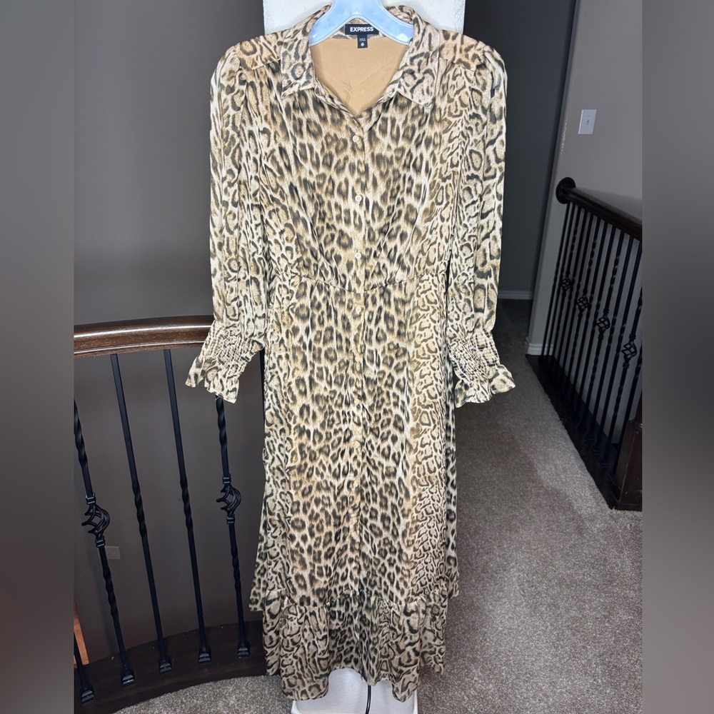 Express Tan Leopard Print Stretch Maxi Dress Size XS Mobwife Y2K Stretch